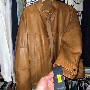 Premium Leather Jacket in a soft brown $495 RETAIL